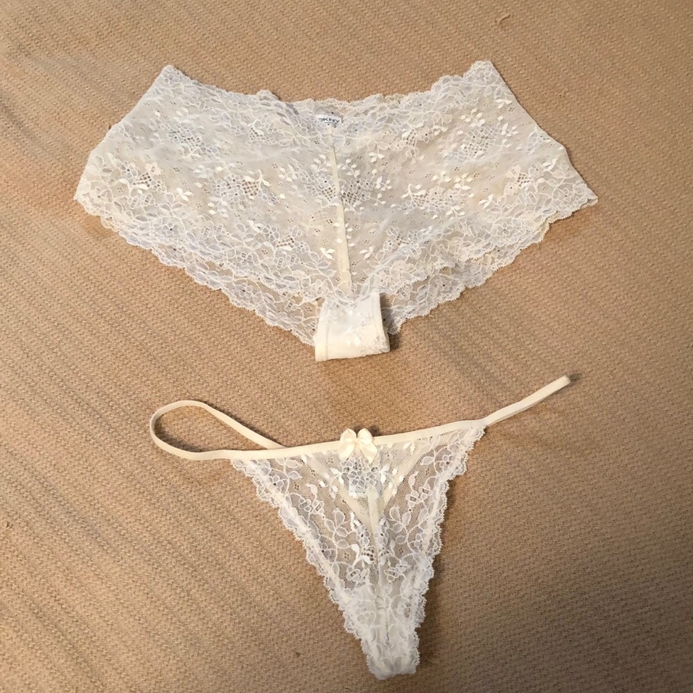 DKNY sheer ivory lace tanga & thong S